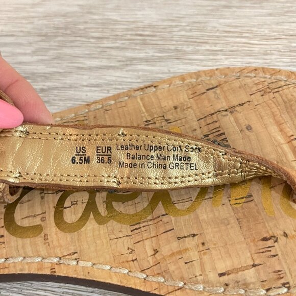 Sam Edelman Sandals 6.5 Tan Turquoise Blue Stones Beads Cork Thong T Strap Flat - Picture 12 of 12